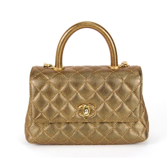 Chanel Coco Top Handle Flap Bag Gold Caviar - Picture 10 of 10